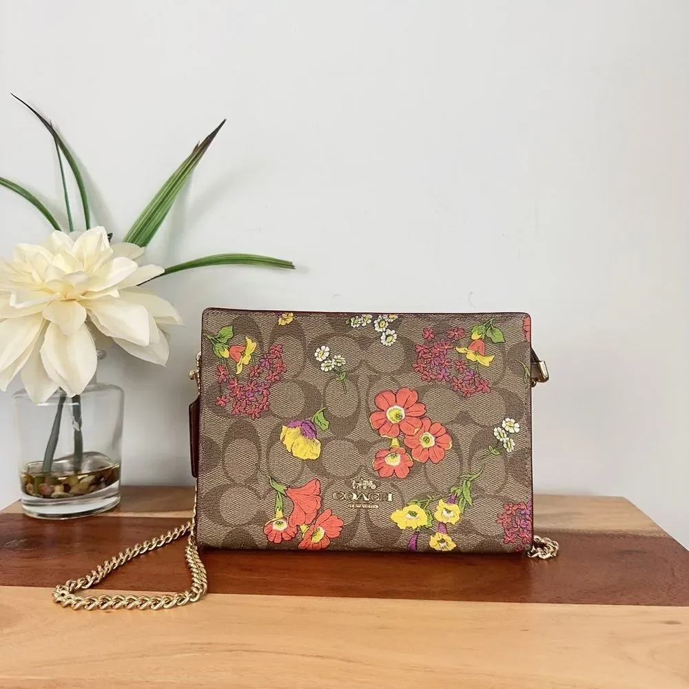 NWT COACH Slim Crossbody In Signature Canvas‎ With Floral Print